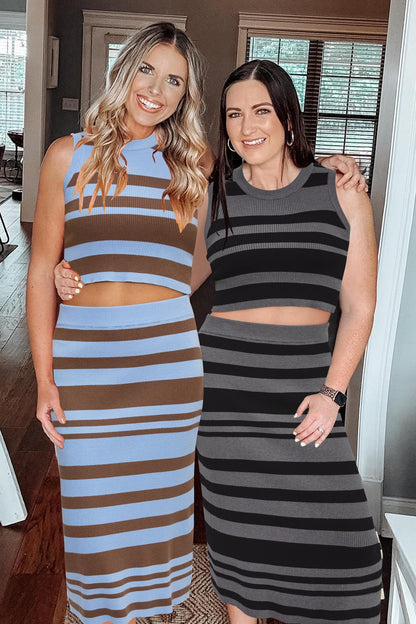 Arach&Cloz Women's Two Piece Sets 2025 Bodycon Dresses Summer Outfits Tank Top and Midi Skirt Suits Sweater