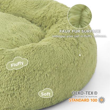 Bedsure Calming Cat Beds for Indoor Cats - Small Cat Bed Washable 20 inches, Anti-Slip Round Fluffy Plush Faux Fur Pet Bed, Fits up to 15 lbs Pets, Camel