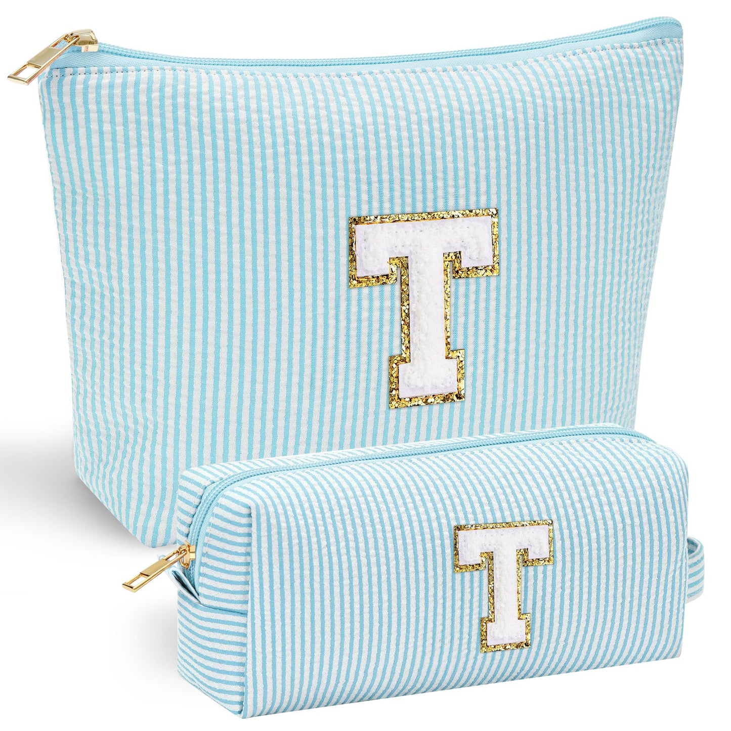 YOOLIFE Initial Makeup Bag | Teen Girl Gifts Trendy Stuff | Travel Makeup Bag for Girls | Gifts for 3 4 5 6 7 8 9 10 11 12 13 Year Old Girls | Makeup Bag for Girls Birthday Gifts for Kids Blue K