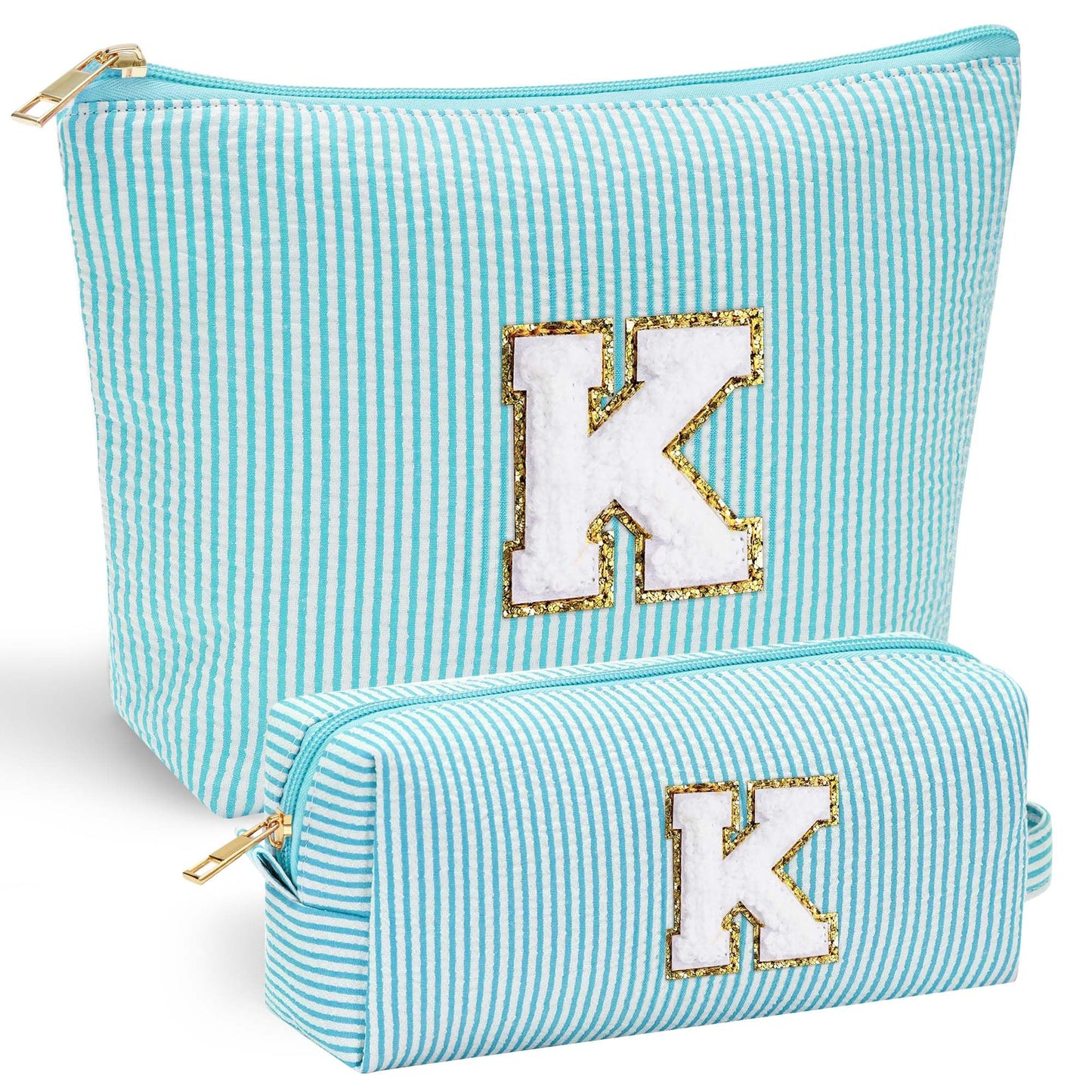 YOOLIFE Initial Makeup Bag | Teen Girl Gifts Trendy Stuff | Travel Makeup Bag for Girls | Gifts for 3 4 5 6 7 8 9 10 11 12 13 Year Old Girls | Makeup Bag for Girls Birthday Gifts for Kids Blue K