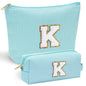 YOOLIFE Initial Makeup Bag | Teen Girl Gifts Trendy Stuff | Travel Makeup Bag for Girls | Gifts for 3 4 5 6 7 8 9 10 11 12 13 Year Old Girls | Makeup Bag for Girls Birthday Gifts for Kids Blue K