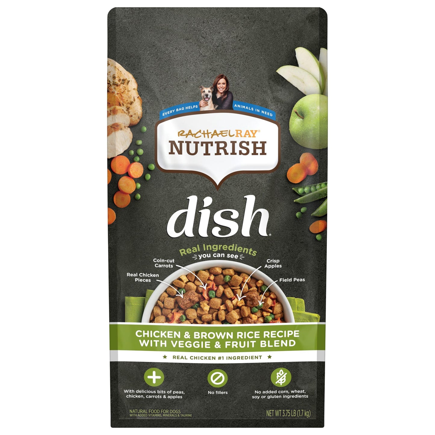 Rachael Ray Nutrish Dish Premium Dry Dog Food, Chicken & Brown Rice Recipe with Veggies & Fruit, 23 Pounds