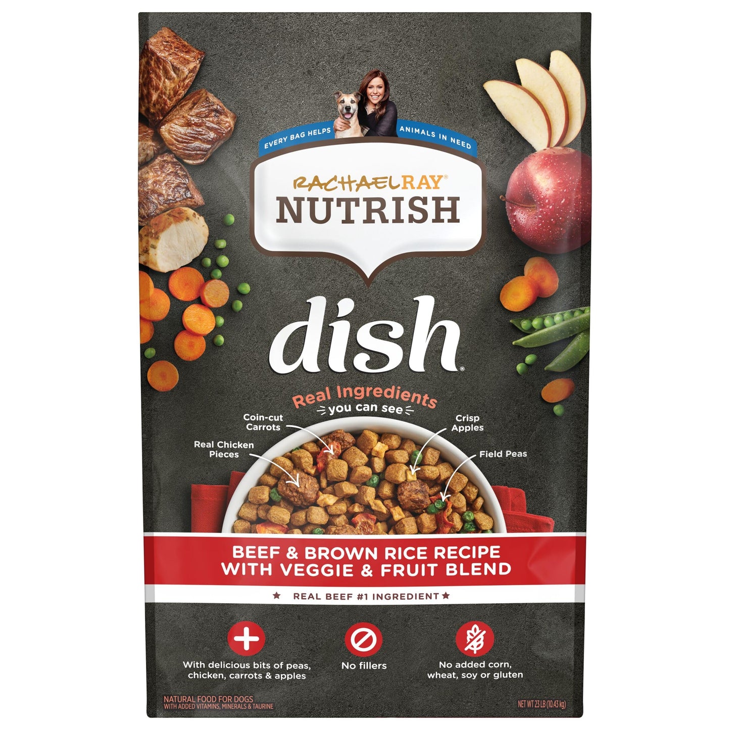 Rachael Ray Nutrish Dish Premium Dry Dog Food, Chicken & Brown Rice Recipe with Veggies & Fruit, 23 Pounds