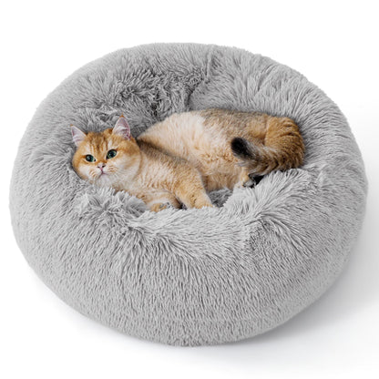 Bedsure Calming Cat Beds for Indoor Cats - Small Cat Bed Washable 20 inches, Anti-Slip Round Fluffy Plush Faux Fur Pet Bed, Fits up to 15 lbs Pets, Camel