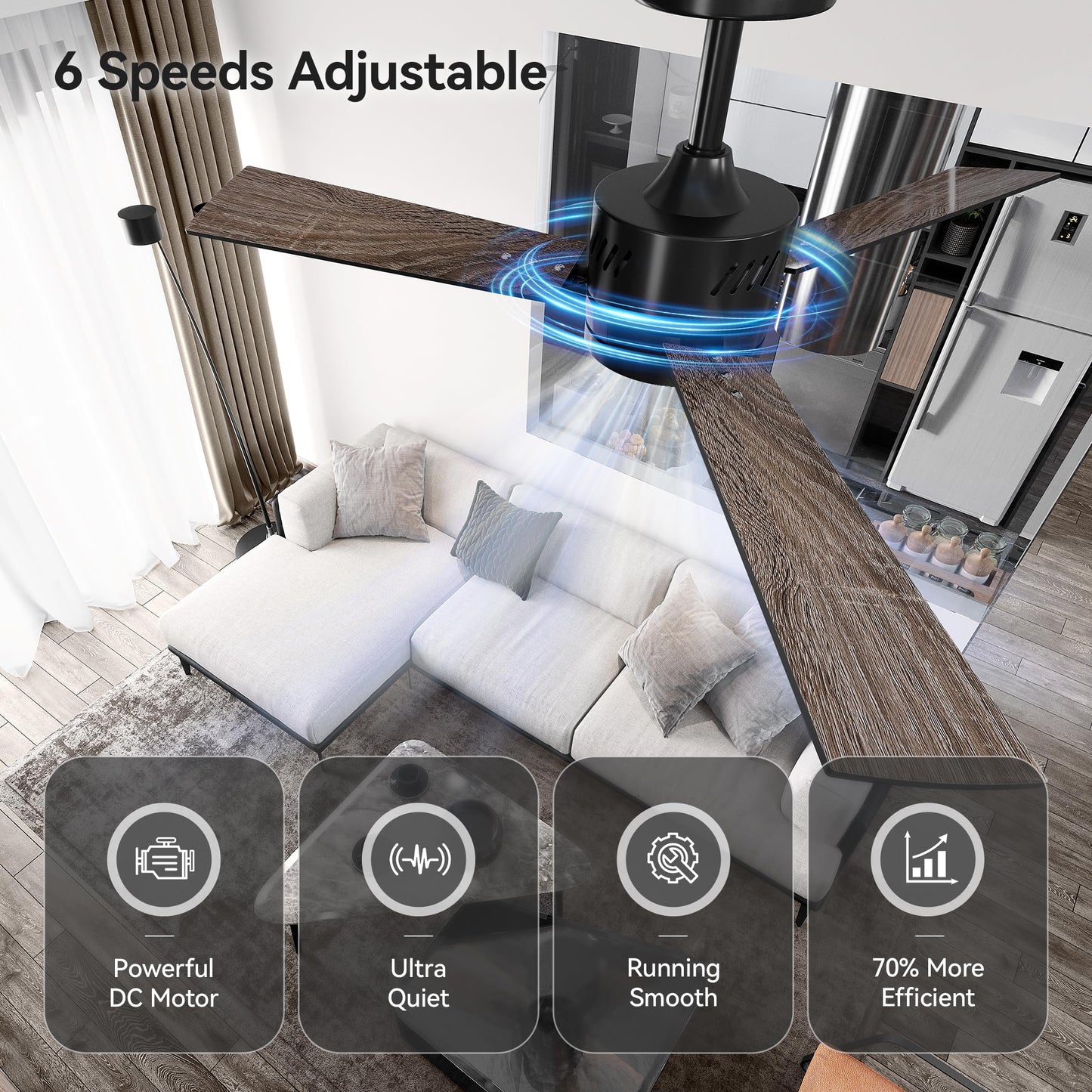 SUNMORY Ceiling Fans with Lights and Remote, 30 inch Low Profile Ceiling Fan with Light, Modern Flush Mount Ceiling Fan for Bedroom/Kitchen/Dining Room/Patio, 6 Wind Speeds, Dimmable, White