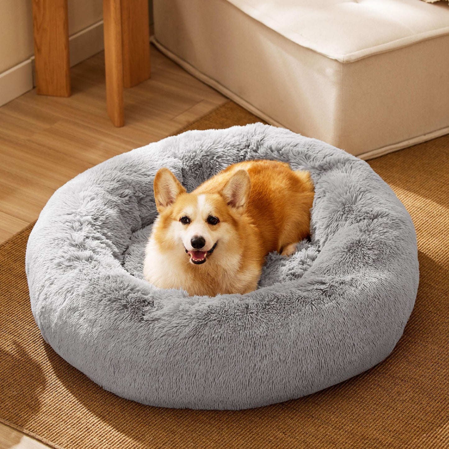 Bedsure Calming Cat Beds for Indoor Cats - Small Cat Bed Washable 20 inches, Anti-Slip Round Fluffy Plush Faux Fur Pet Bed, Fits up to 15 lbs Pets, Camel