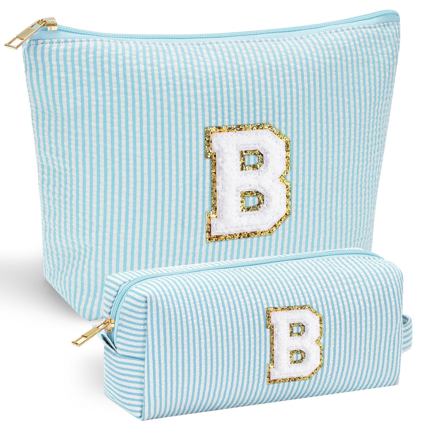 YOOLIFE Initial Makeup Bag | Teen Girl Gifts Trendy Stuff | Travel Makeup Bag for Girls | Gifts for 3 4 5 6 7 8 9 10 11 12 13 Year Old Girls | Makeup Bag for Girls Birthday Gifts for Kids Blue K