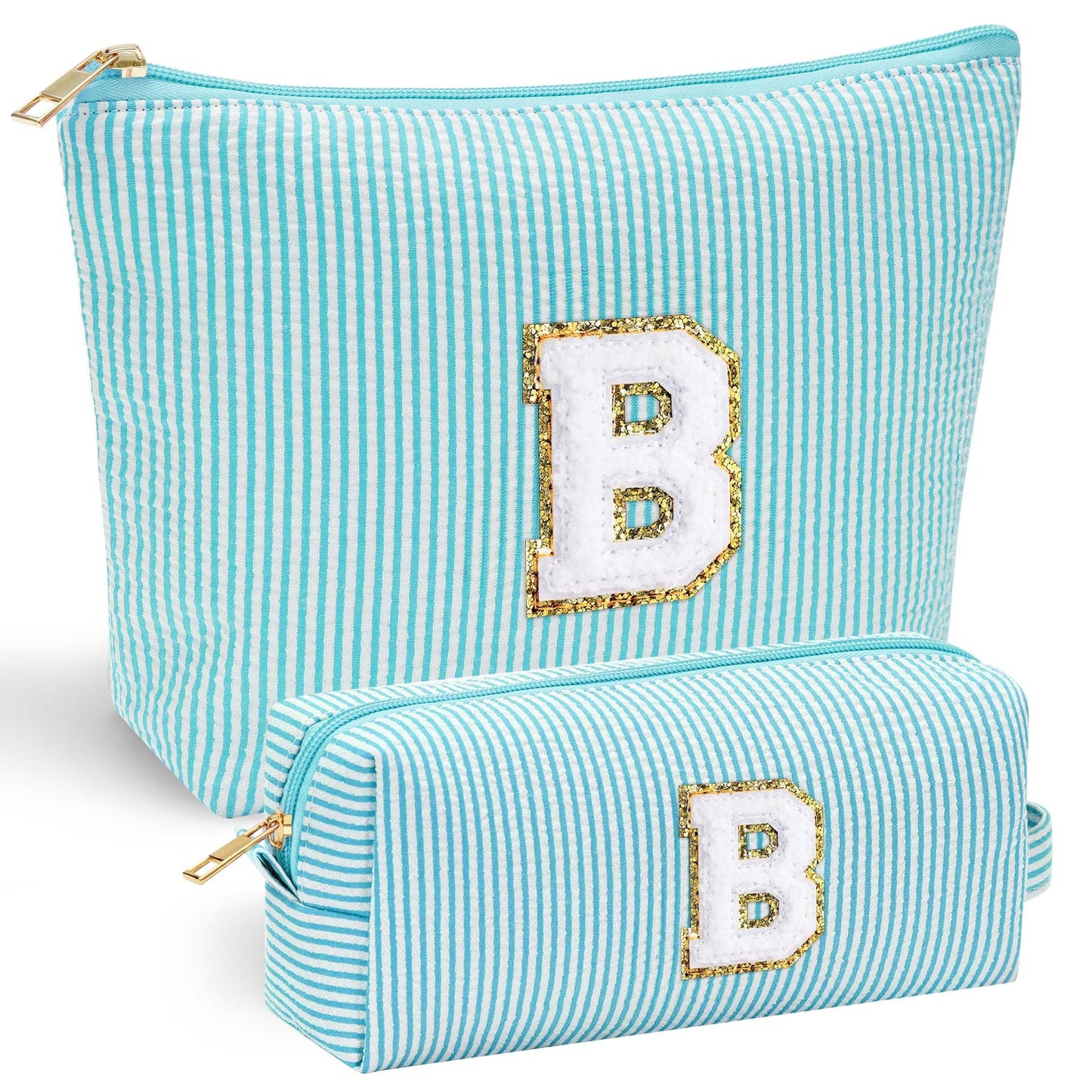 YOOLIFE Initial Makeup Bag | Teen Girl Gifts Trendy Stuff | Travel Makeup Bag for Girls | Gifts for 3 4 5 6 7 8 9 10 11 12 13 Year Old Girls | Makeup Bag for Girls Birthday Gifts for Kids Blue K