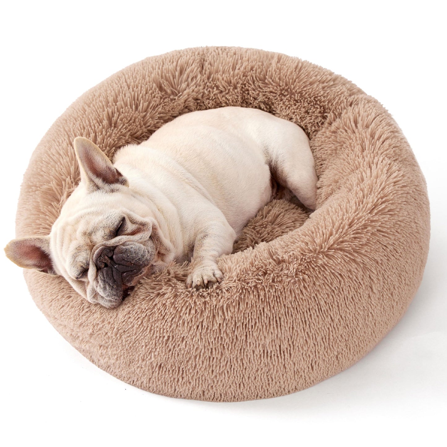 Bedsure Calming Cat Beds for Indoor Cats - Small Cat Bed Washable 20 inches, Anti-Slip Round Fluffy Plush Faux Fur Pet Bed, Fits up to 15 lbs Pets, Camel