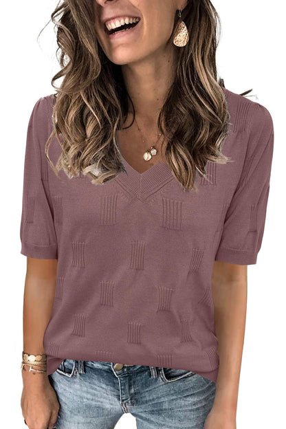 Arach&Cloz Women's Tops 2025 Spring Summer Short Sleeve Sweater Fashion Trendy Dressy Casual Outfit Versatile Knit Blouse
