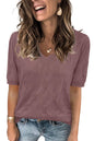 Arach&Cloz Women's Tops 2025 Spring Summer Short Sleeve Sweater Fashion Trendy Dressy Casual Outfit Versatile Knit Blouse