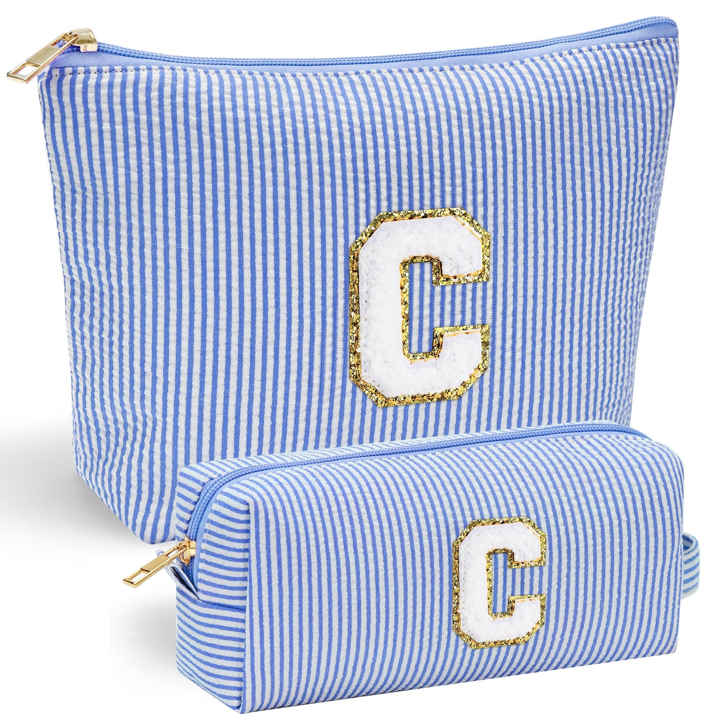 YOOLIFE Initial Makeup Bag | Teen Girl Gifts Trendy Stuff | Travel Makeup Bag for Girls | Gifts for 3 4 5 6 7 8 9 10 11 12 13 Year Old Girls | Makeup Bag for Girls Birthday Gifts for Kids Blue K