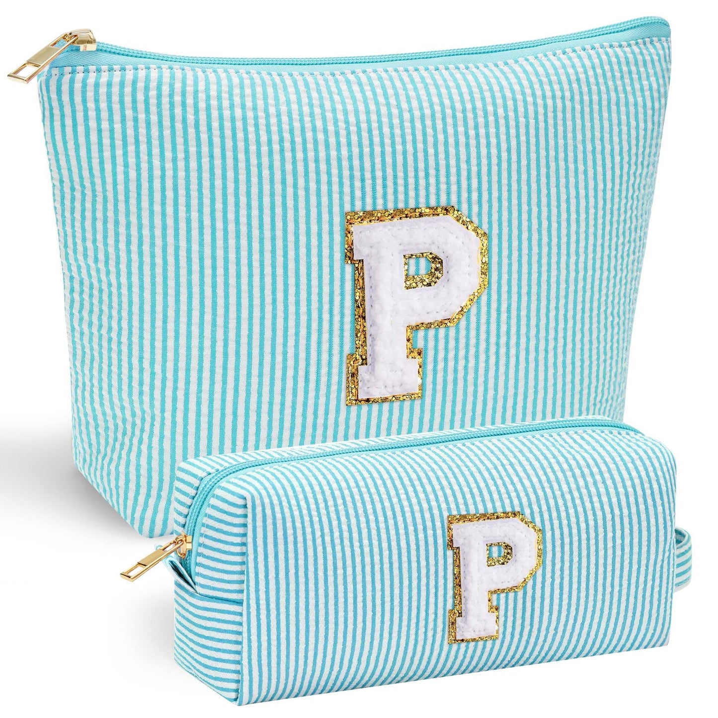 YOOLIFE Initial Makeup Bag | Teen Girl Gifts Trendy Stuff | Travel Makeup Bag for Girls | Gifts for 3 4 5 6 7 8 9 10 11 12 13 Year Old Girls | Makeup Bag for Girls Birthday Gifts for Kids Blue K