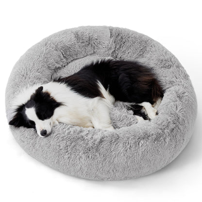 Bedsure Calming Cat Beds for Indoor Cats - Small Cat Bed Washable 20 inches, Anti-Slip Round Fluffy Plush Faux Fur Pet Bed, Fits up to 15 lbs Pets, Camel