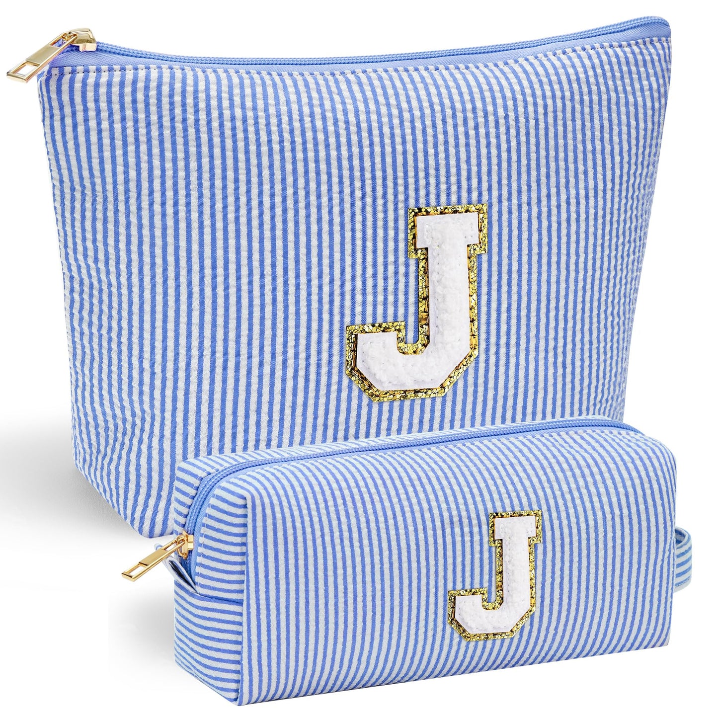YOOLIFE Initial Makeup Bag | Teen Girl Gifts Trendy Stuff | Travel Makeup Bag for Girls | Gifts for 3 4 5 6 7 8 9 10 11 12 13 Year Old Girls | Makeup Bag for Girls Birthday Gifts for Kids Blue K