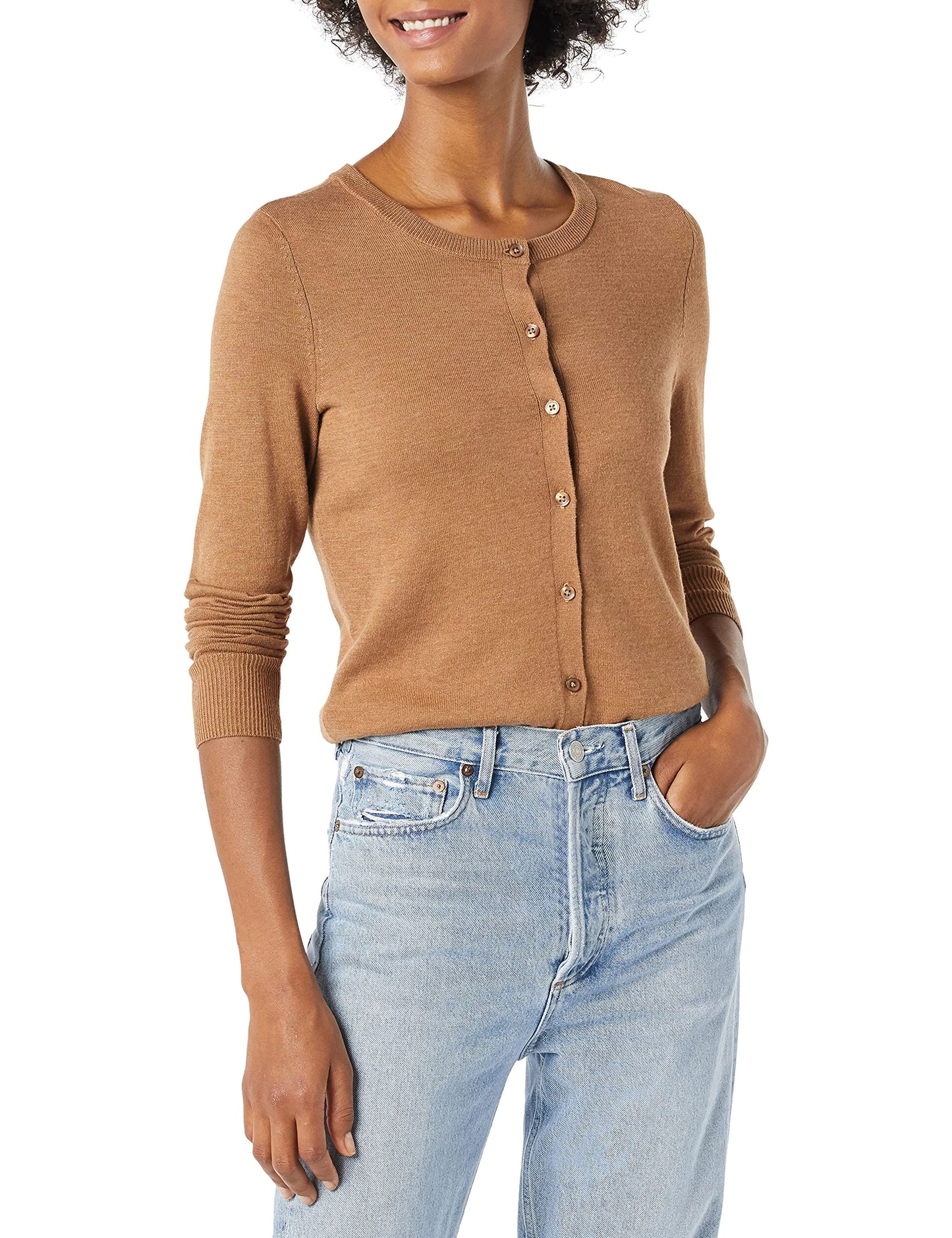 Women's Lightweight Crewneck Cardigan Sweater (Available in Plus Size)