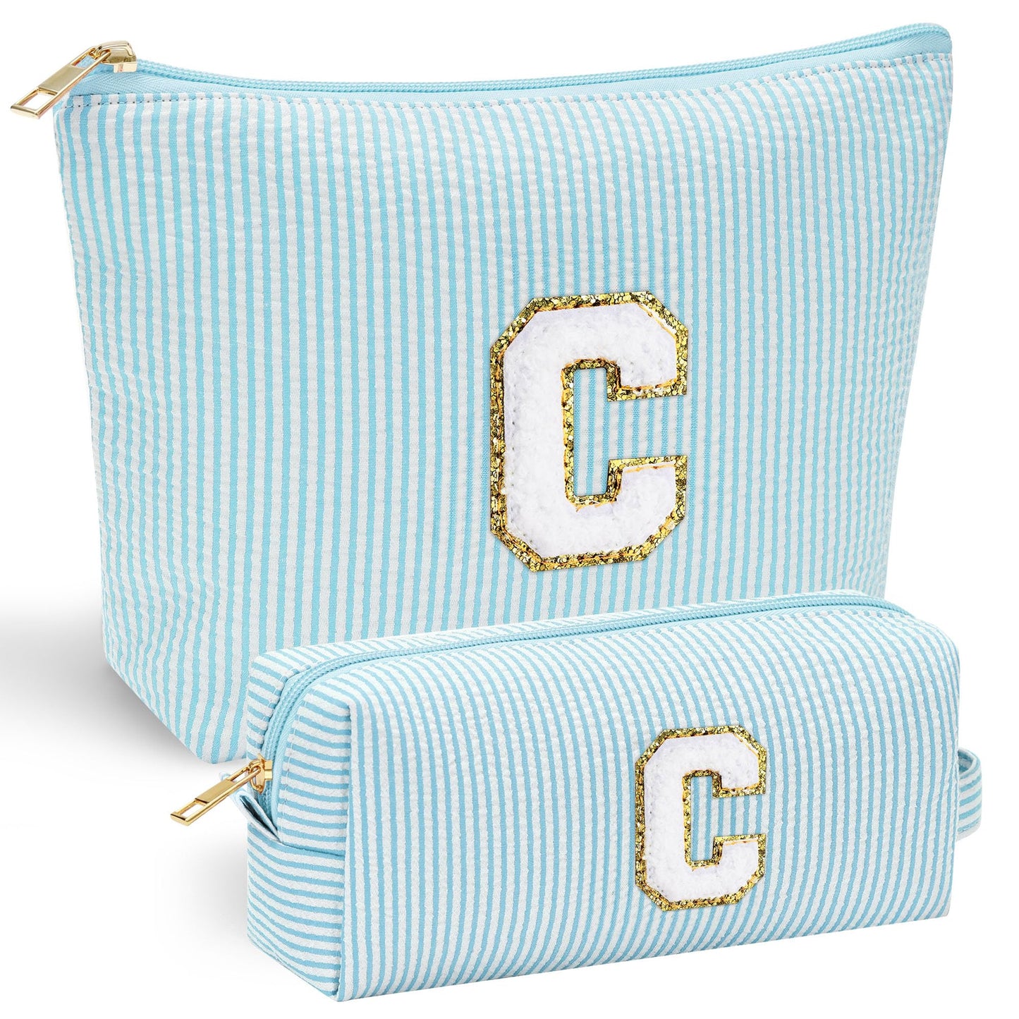 YOOLIFE Initial Makeup Bag | Teen Girl Gifts Trendy Stuff | Travel Makeup Bag for Girls | Gifts for 3 4 5 6 7 8 9 10 11 12 13 Year Old Girls | Makeup Bag for Girls Birthday Gifts for Kids Blue K