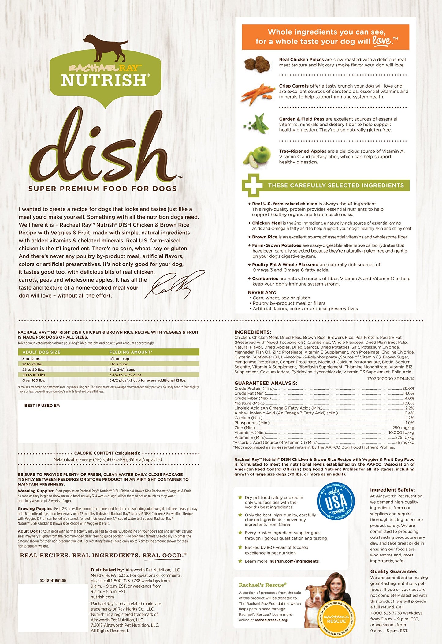 Rachael Ray Nutrish Dish Premium Dry Dog Food, Chicken & Brown Rice Recipe with Veggies & Fruit, 23 Pounds