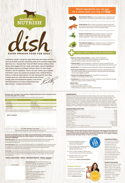 Rachael Ray Nutrish Dish Premium Dry Dog Food, Chicken & Brown Rice Recipe with Veggies & Fruit, 23 Pounds