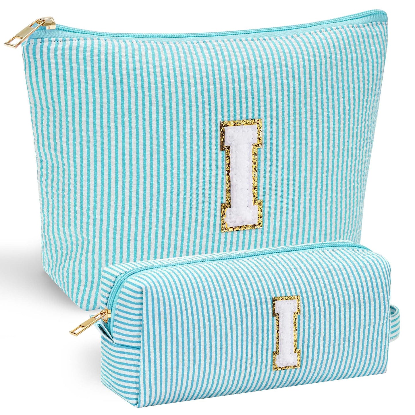 YOOLIFE Initial Makeup Bag | Teen Girl Gifts Trendy Stuff | Travel Makeup Bag for Girls | Gifts for 3 4 5 6 7 8 9 10 11 12 13 Year Old Girls | Makeup Bag for Girls Birthday Gifts for Kids Blue K