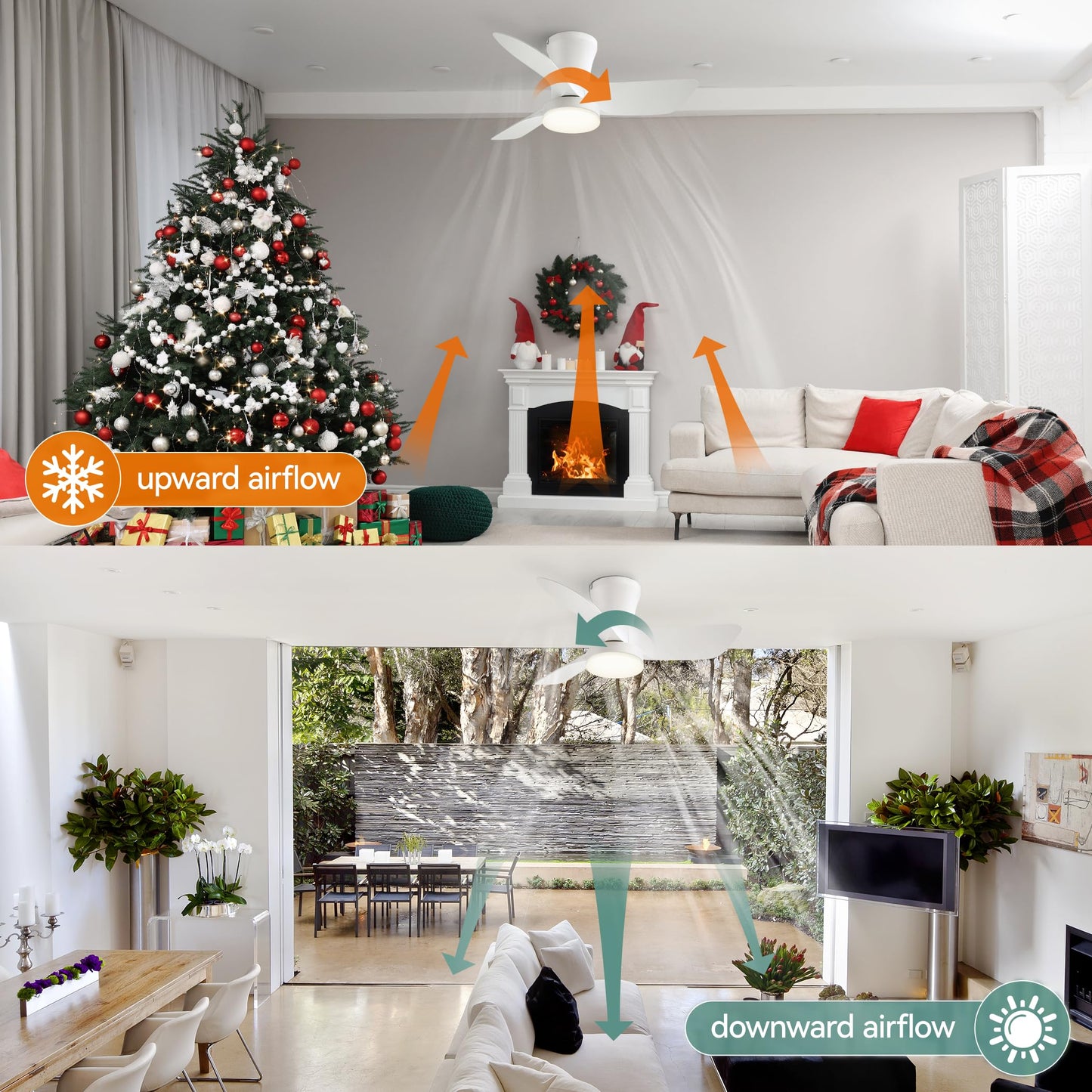 SUNMORY Ceiling Fans with Lights and Remote, 30 inch Low Profile Ceiling Fan with Light, Modern Flush Mount Ceiling Fan for Bedroom/Kitchen/Dining Room/Patio, 6 Wind Speeds, Dimmable, White