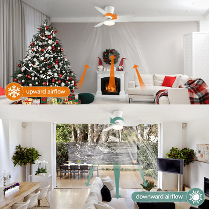 SUNMORY Ceiling Fans with Lights and Remote, 30 inch Low Profile Ceiling Fan with Light, Modern Flush Mount Ceiling Fan for Bedroom/Kitchen/Dining Room/Patio, 6 Wind Speeds, Dimmable, White