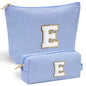 YOOLIFE Initial Makeup Bag | Teen Girl Gifts Trendy Stuff | Travel Makeup Bag for Girls | Gifts for 3 4 5 6 7 8 9 10 11 12 13 Year Old Girls | Makeup Bag for Girls Birthday Gifts for Kids Blue K