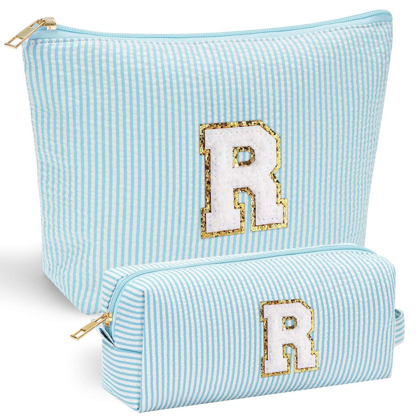 YOOLIFE Initial Makeup Bag | Teen Girl Gifts Trendy Stuff | Travel Makeup Bag for Girls | Gifts for 3 4 5 6 7 8 9 10 11 12 13 Year Old Girls | Makeup Bag for Girls Birthday Gifts for Kids Blue K