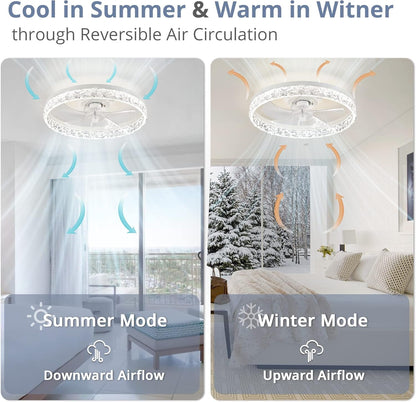 20" Modern Ceiling Fans with Lights and Remote, Dimmable Low Profile