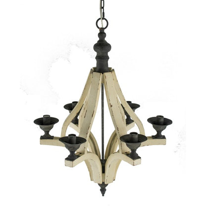 6 - Light Wood Chandelier With Adjustable Chain For Kitchen, Dining Hall Entrance, Bulb Not Included