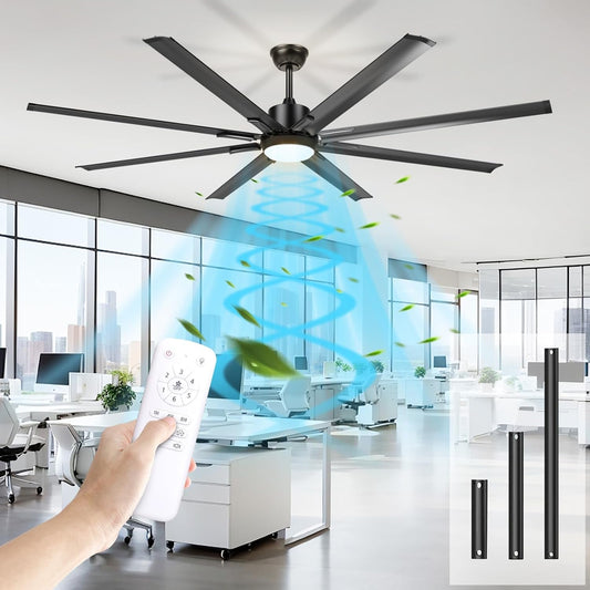 72 Inch Large Industrial Ceiling Fan with Light and Remote-8 Aluminium