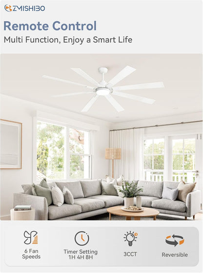 72 Inch White Ceiling Fans with Lights and Remote, Indoor/Outdoor