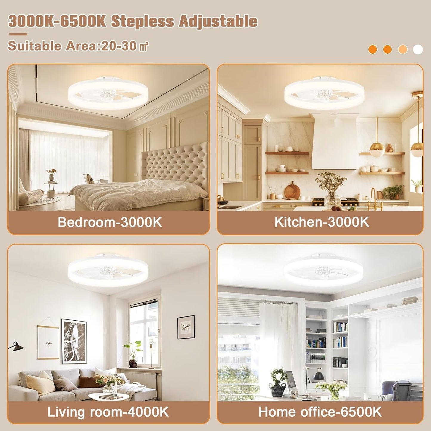 Low Profile Ceiling Fans with Lights and Remote, 23.6In Flush Mount