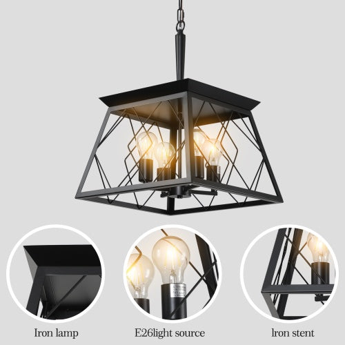 4 Lights Farmhouse Chandelier For Dining Room Black - No Bulbs