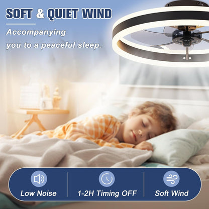 Low Profile Ceiling Fans with Lights and Remote, 19.7In Flush Mount