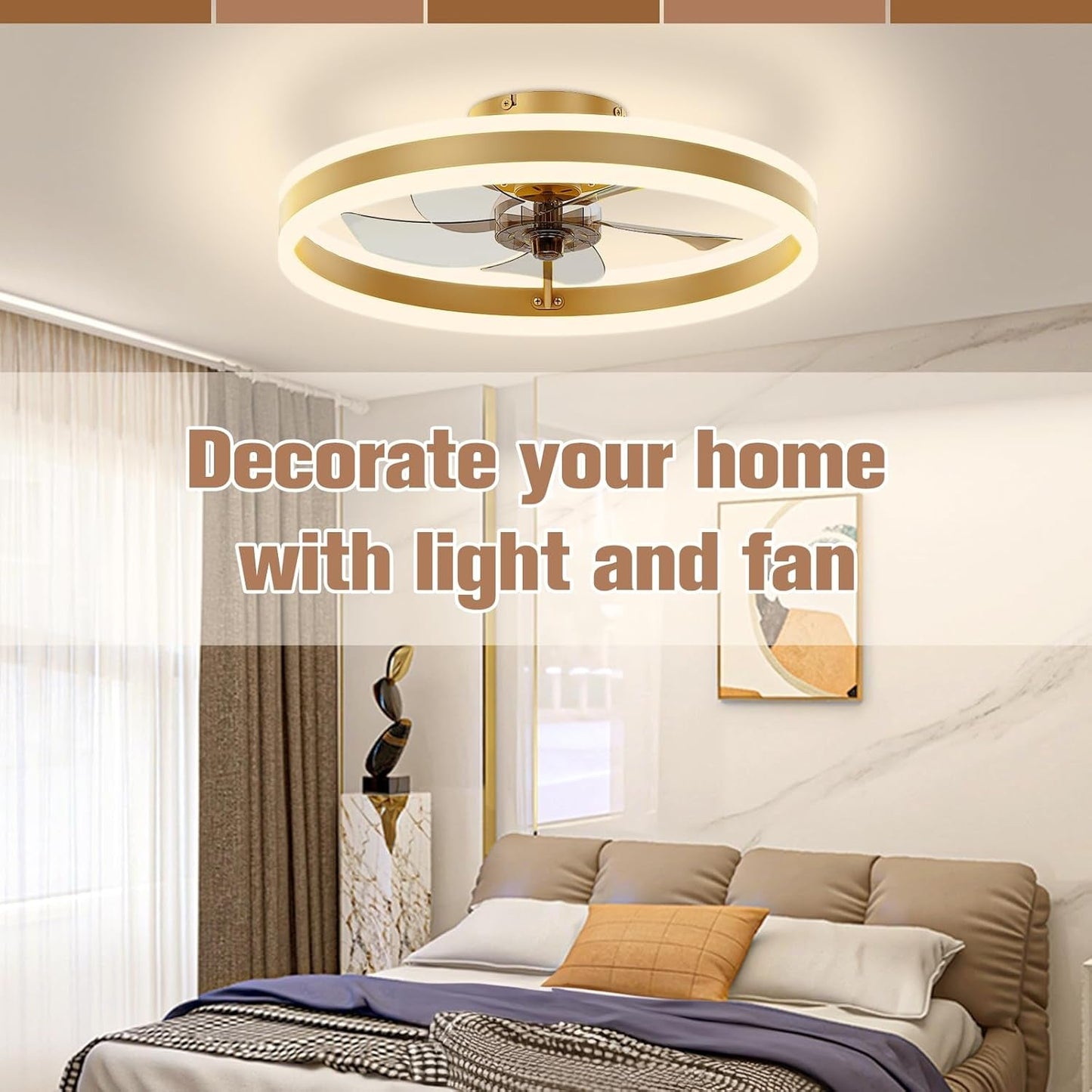 Low Profile Ceiling Fans with Lights and Remote, 19.7In Flush Mount