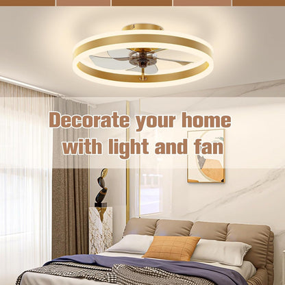 Low Profile Ceiling Fans with Lights and Remote, 19.7In Flush Mount