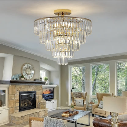 Golden Crystal Chandelier, 5-layer Round Semi-recessed Chandelier Lamp, Large Modern Luxury Chandelier, Suitable For Living Room, Dining Room, Bedroom, Corridor