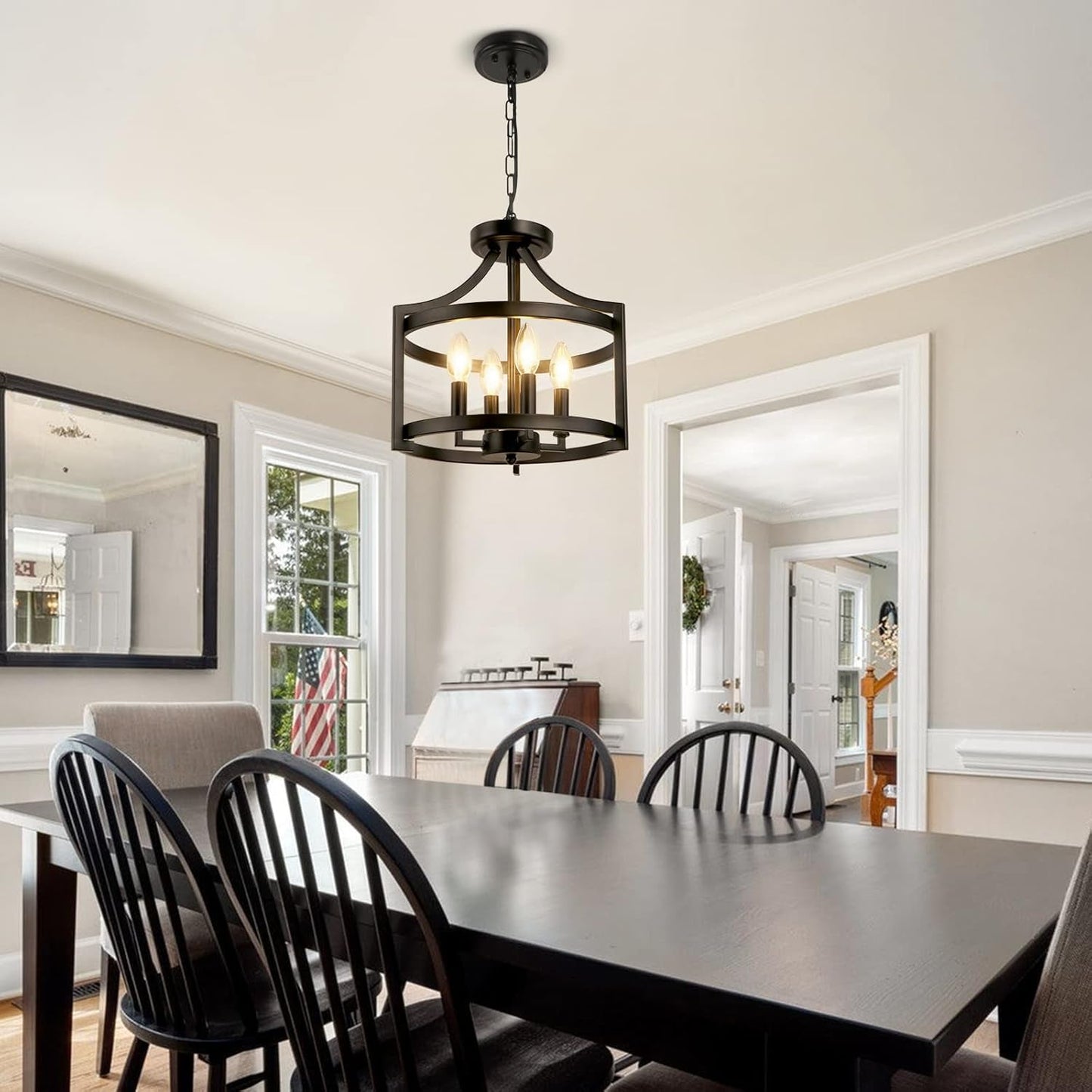 4-Light Farmhouse Chandelier, Modern Hanging Pendant Lighting,