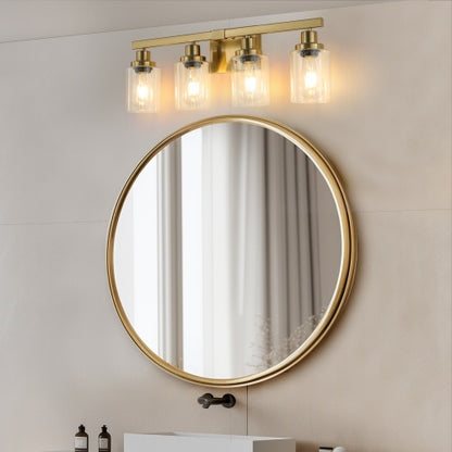 Gold 4 Lamp Vanity Light With Clear Glass Shade, Modern Iron Metal Bathroom Wall Fixture For Bathroom & Dresser - No Bulbs