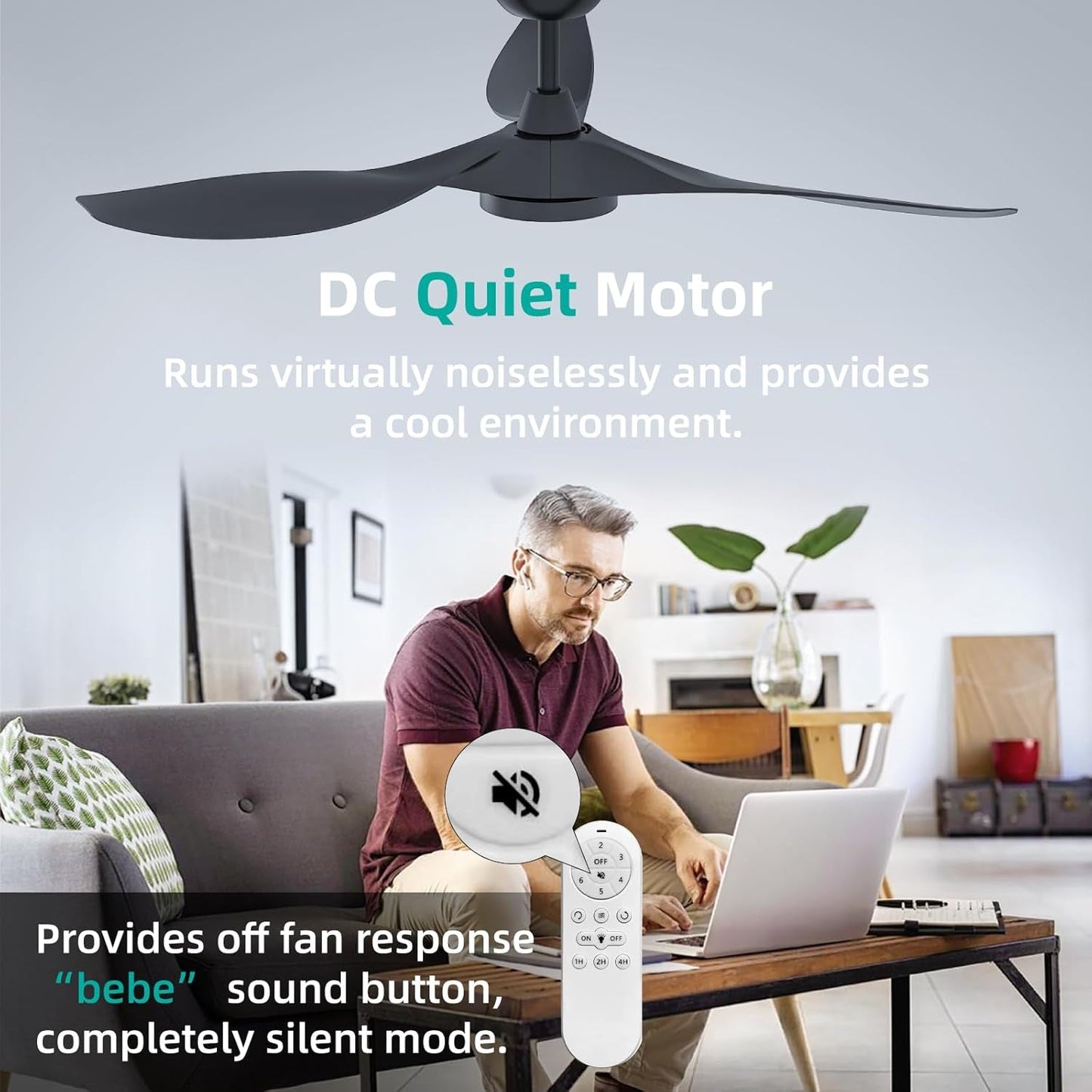 Ceiling Fans with Lights and Remote, Black Ceiling Fan 52 Inch Quiet