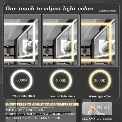 LED Bathroom Mirror 72x36 Inch with lights, anti-Fog & Dimming Led Bathroom Vanity Mirror
