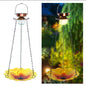 Solar Hanging Bird Bath for Outdoors 24 inch Glass Bird Feeder Sunflower Tray Crackle Ball Light Waterproof Yard Garden Decorati