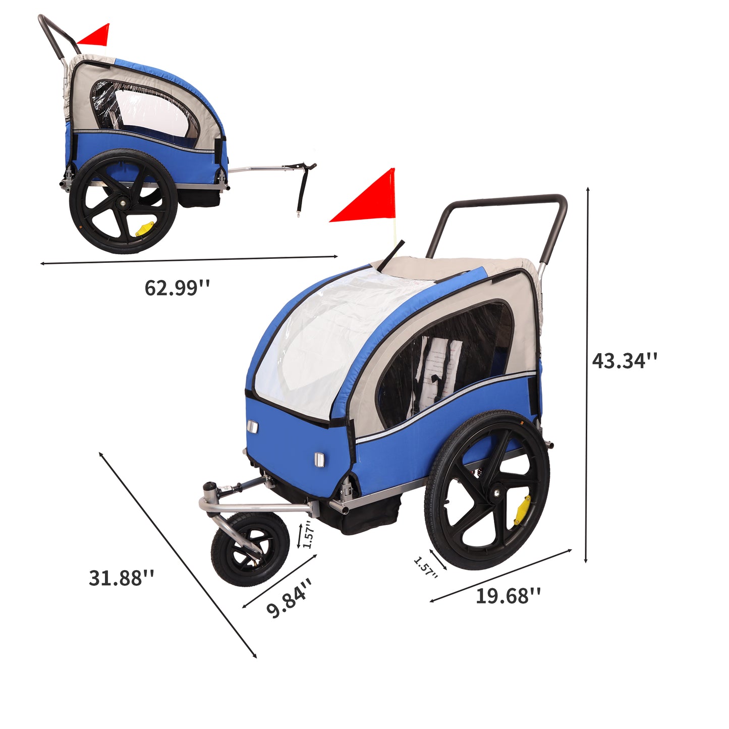 2-in-1 Double 2 Seat Bicycle Bike Trailer Jogger Stroller for Kids Children