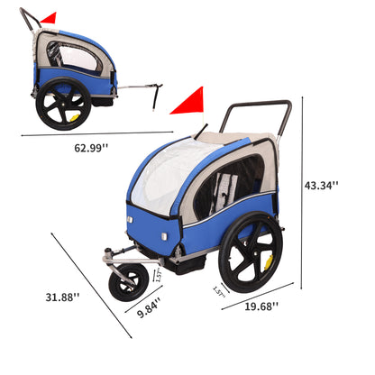 2-in-1 Double 2 Seat Bicycle Bike Trailer Jogger Stroller for Kids Children