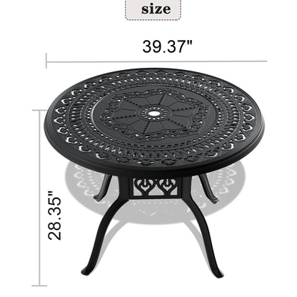40-inch Cast Aluminum Patio Dining Table With Black Frame and Umbrella Hole