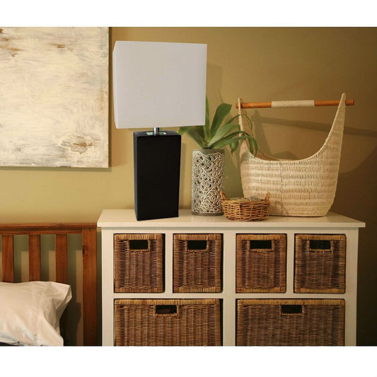 Contemporary Black Leather Table Lamp with White Fabric Shade-0