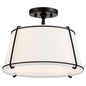 2-Light Round 15-inch White Drum Ceiling Light w/ Black Metal -