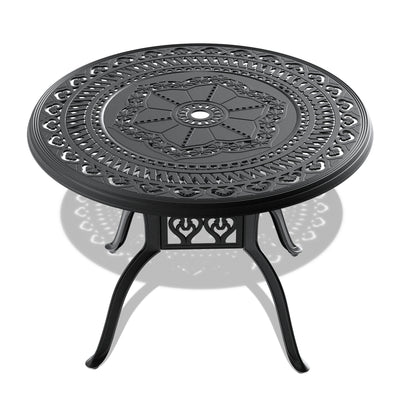 40-inch Cast Aluminum Patio Dining Table With Black Frame and Umbrella Hole