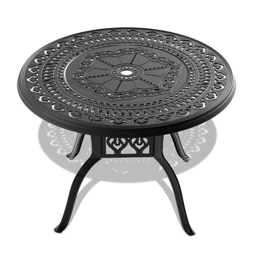 40-inch Cast Aluminum Patio Dining Table With Black Frame and Umbrella Hole